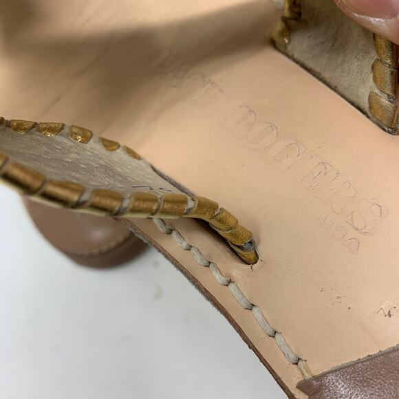 Jack Rogers Women's Size 7 Leather Pebbled Flat Sandal Open Toe Brown Gold - Picture 5 of 8